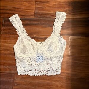 Free People Intimately Lace Longline Bralette Ivory Small NWT